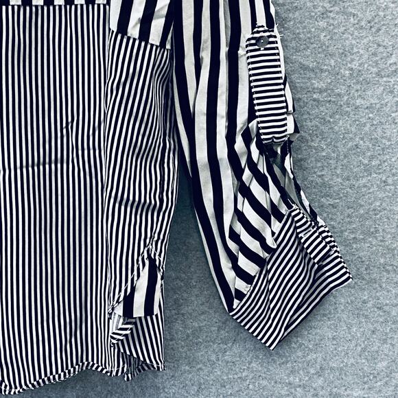 Jane + Delancey Shirt Womens XL Black White Striped Button Down Rayon Pocket - Picture 3 of 7